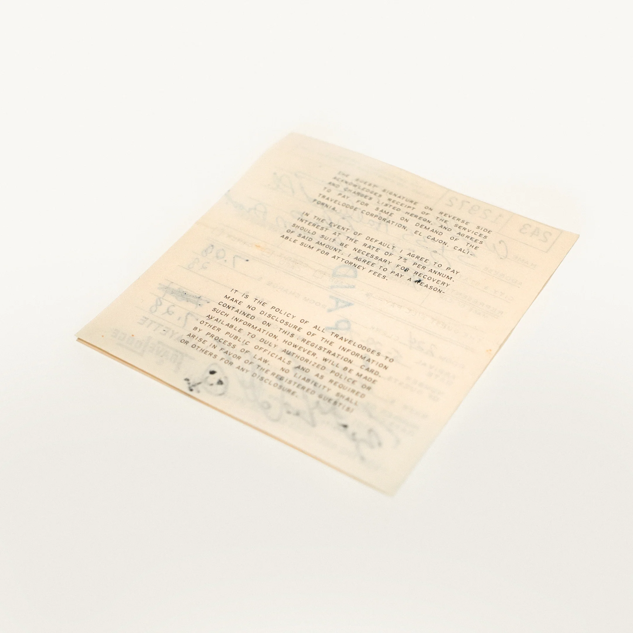 James Brown Productions Tour Hotel Invoice Signed by Bootsy Collins (1972) - Image 2